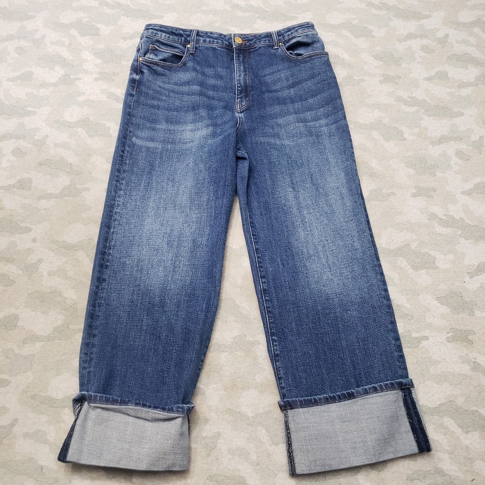 Kut from the Kloth Sienna Wide Leg Cuffed Jeans - Medium Blue Wash